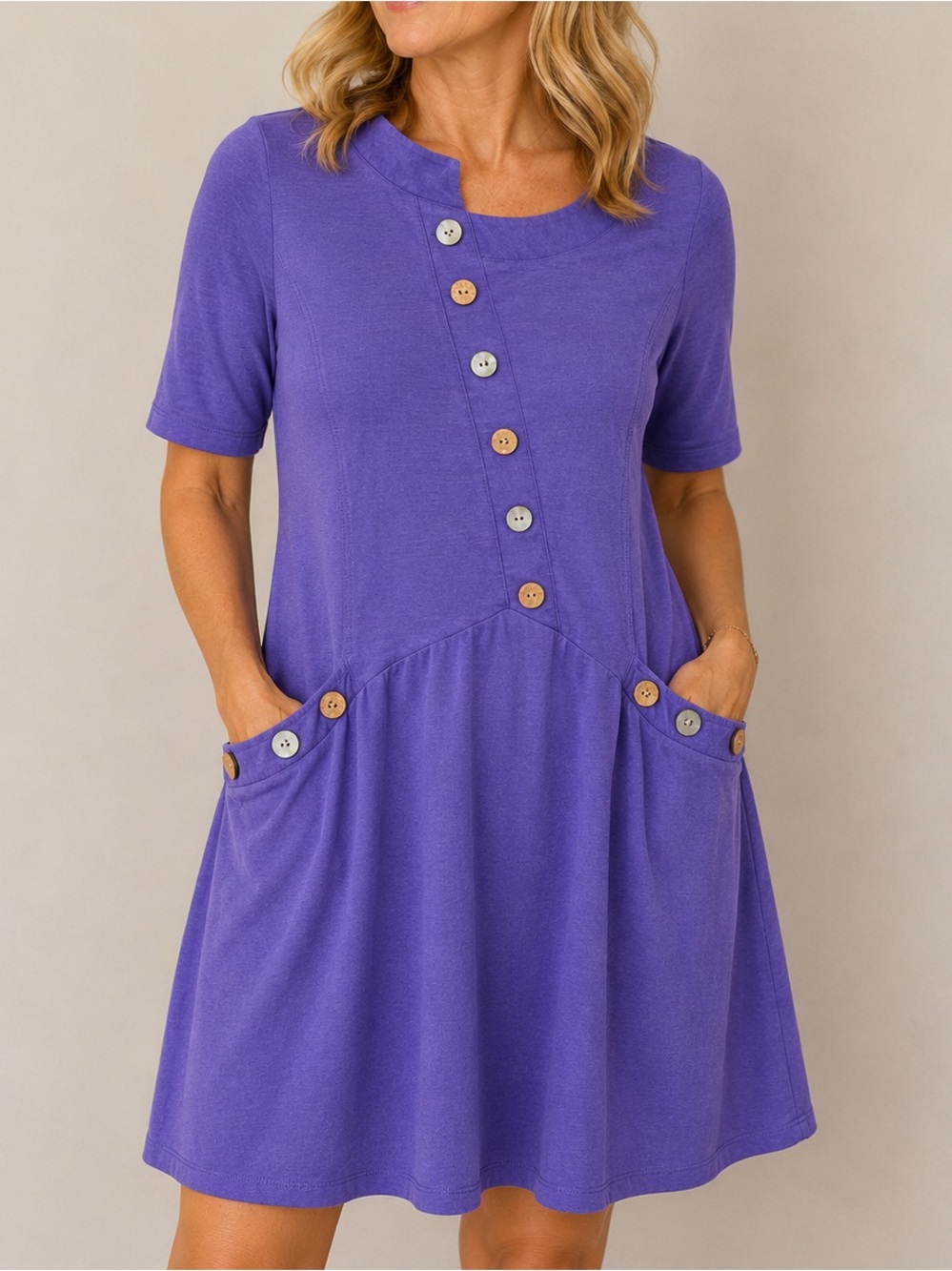 neon buddha Purple Asymmetrical Button Pocket Dress Size Large